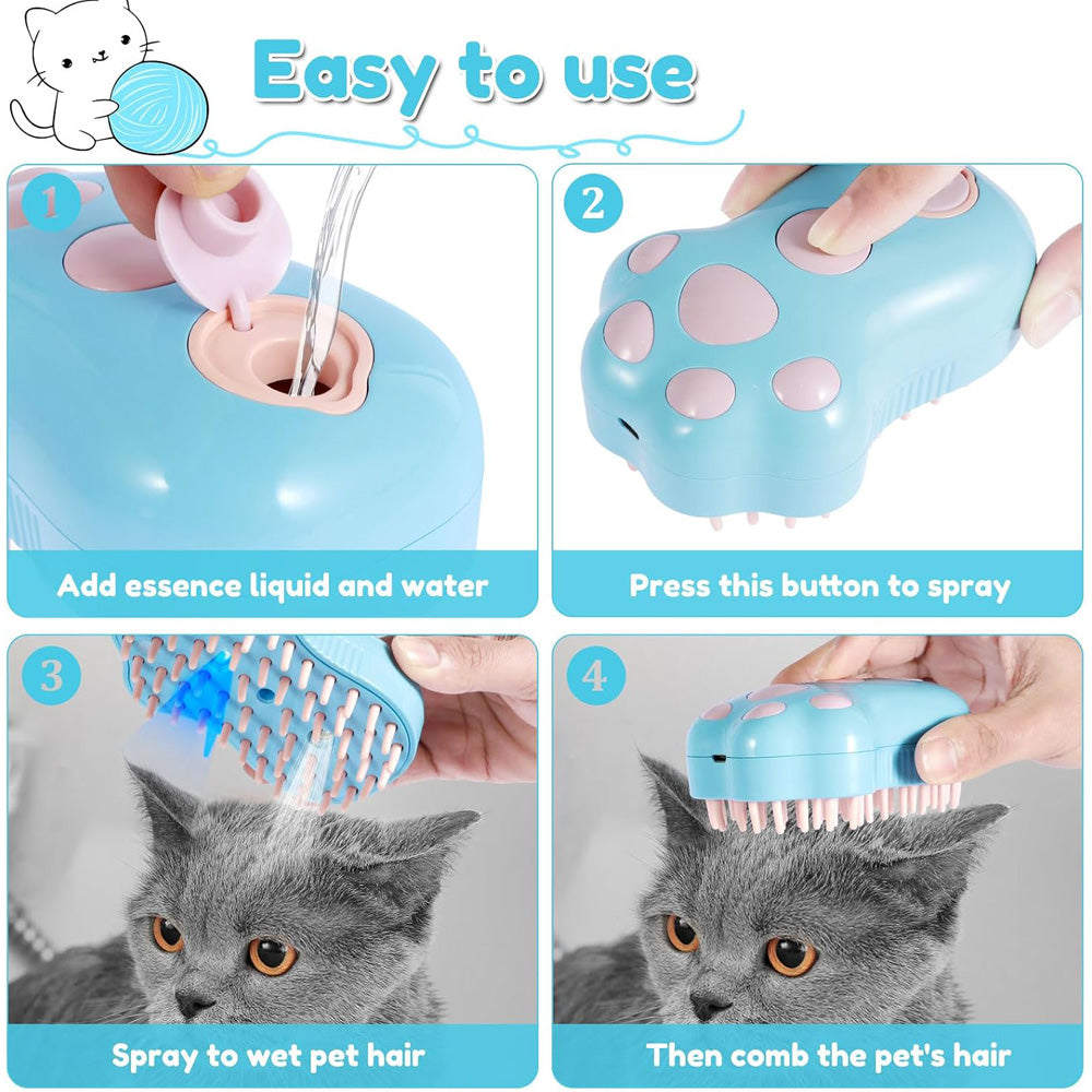 How to use: fill with water, press to spray, mist the coat, then brush