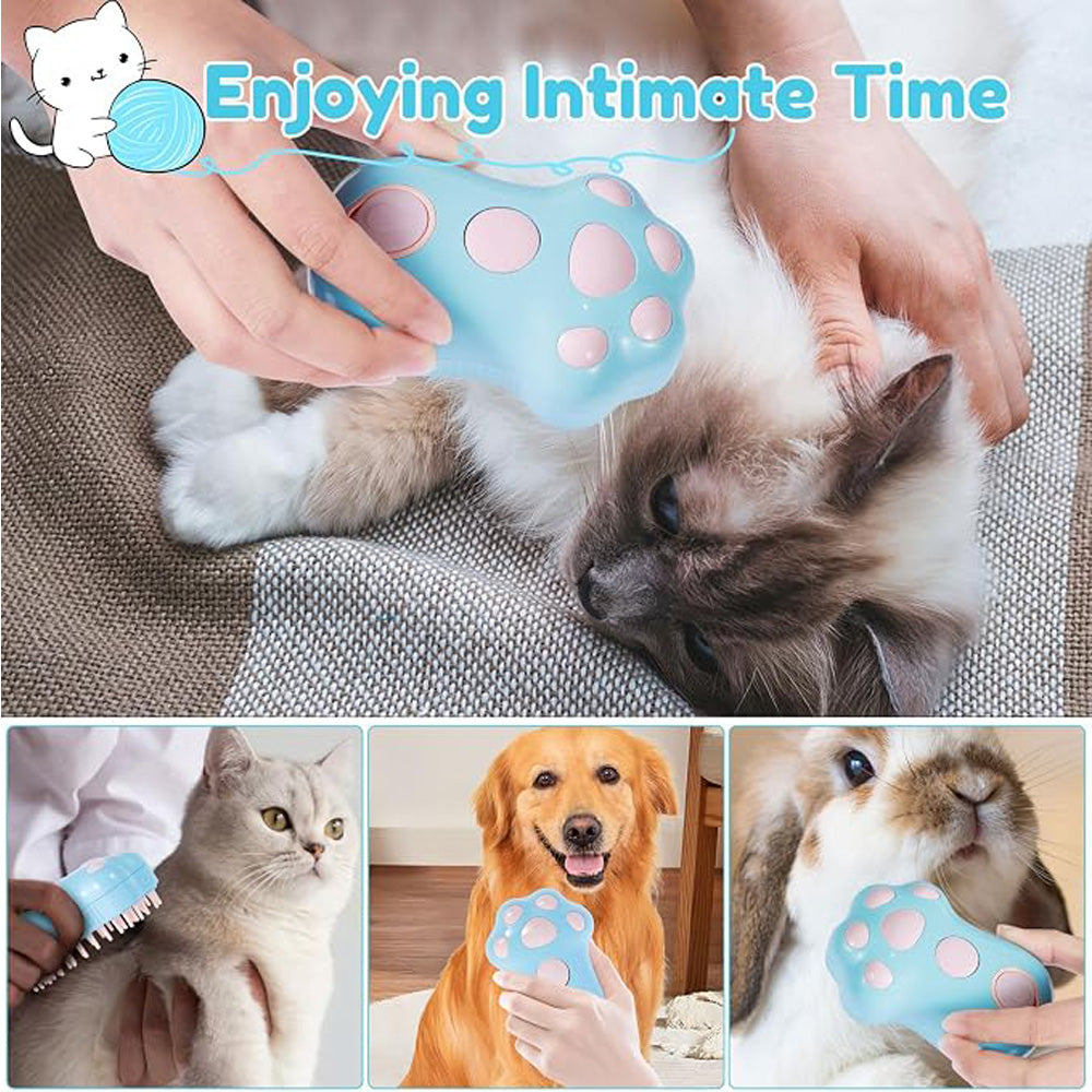Steam Pet Brush used on a cat, a dog and a rabbit