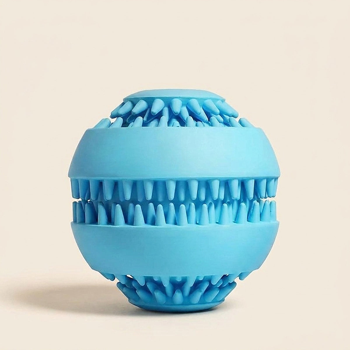 Blue rubber treat-dispensing ball for dogs