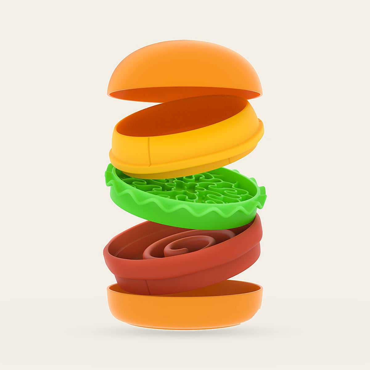 Hauloft hamburger slow feeder bowl set, 5 stackable pieces shown separated