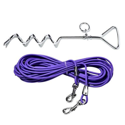 Purple Hauloft tie-out cable with spiral ground stake
