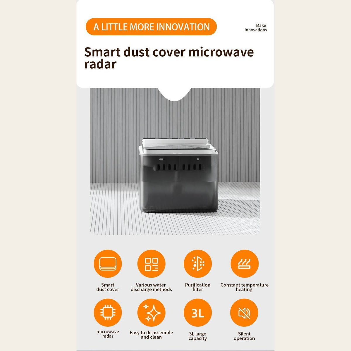 Hauloft 3 L cat fountain: smart dust cover and feature icons